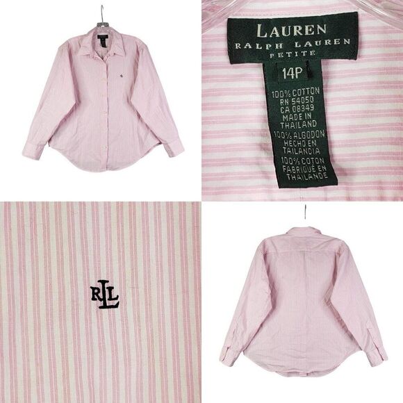Polo Ralph Lauren RLL Shirt Women's 14 Large Pink Striped LS Button Up Cotton - Picture 1 of 8